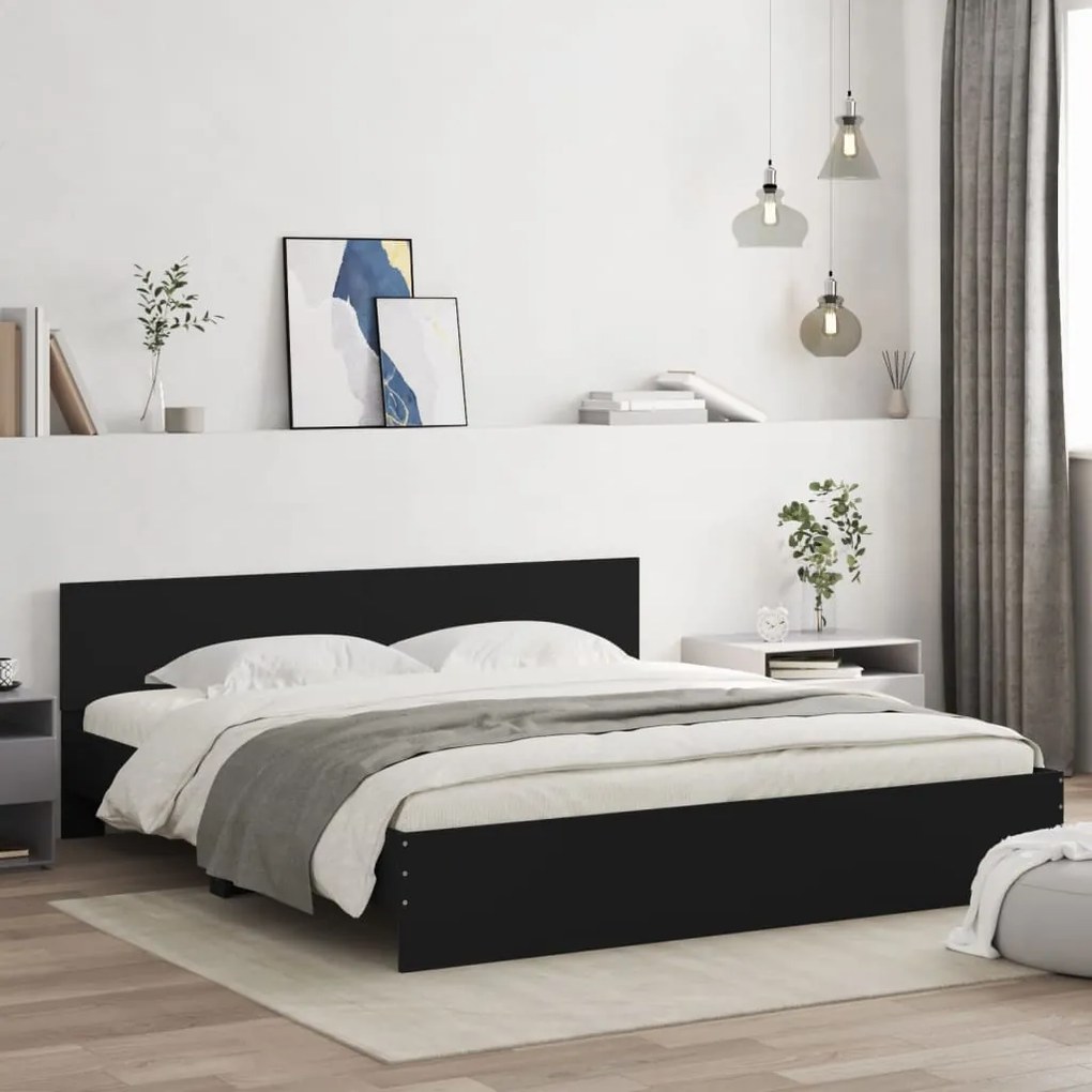 Estrutura de cama com cabeceira 200x200 cm preto