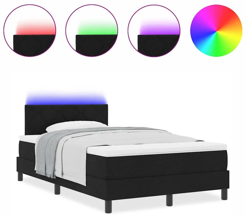 Cama Box com Colchão e Luz LED Preta 120x200 cm Tecido