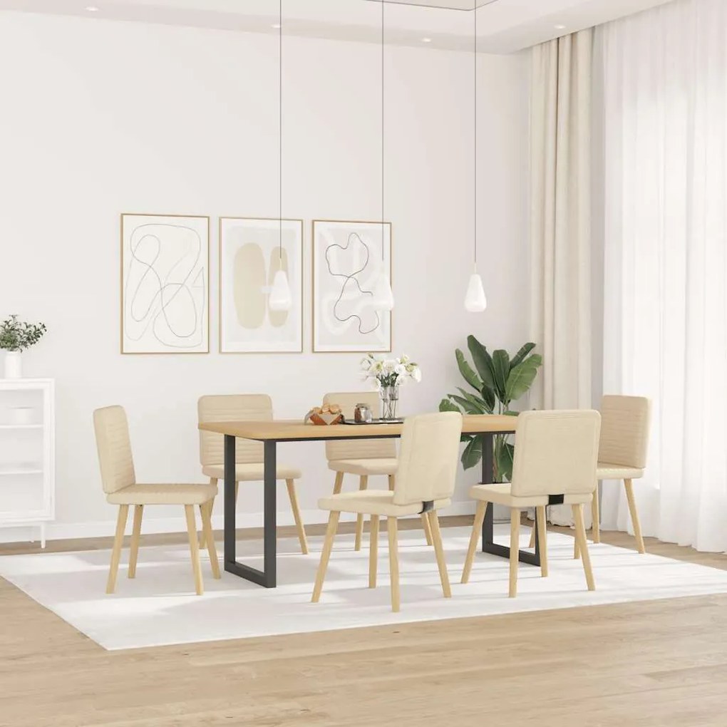 Cadeiras de jantar 6 pcs tecido cor creme