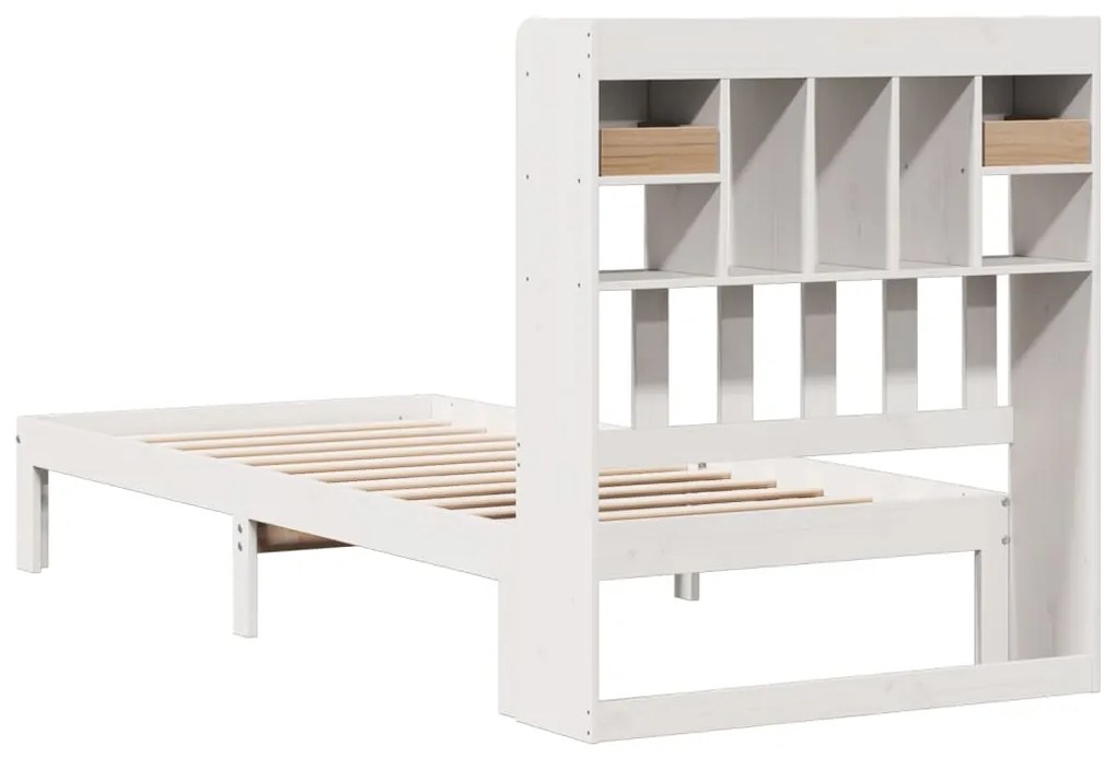 Cama com estante sem colchão 75x190 cm pinho maciço branco