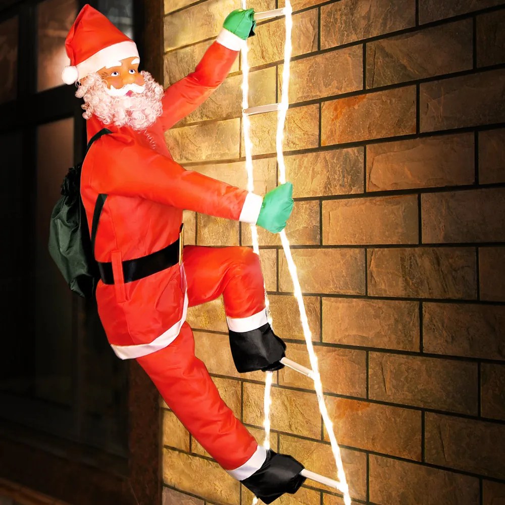 Pai Natal em escada com 120 LEDs 240 x 39 x 25 cm Vermelho