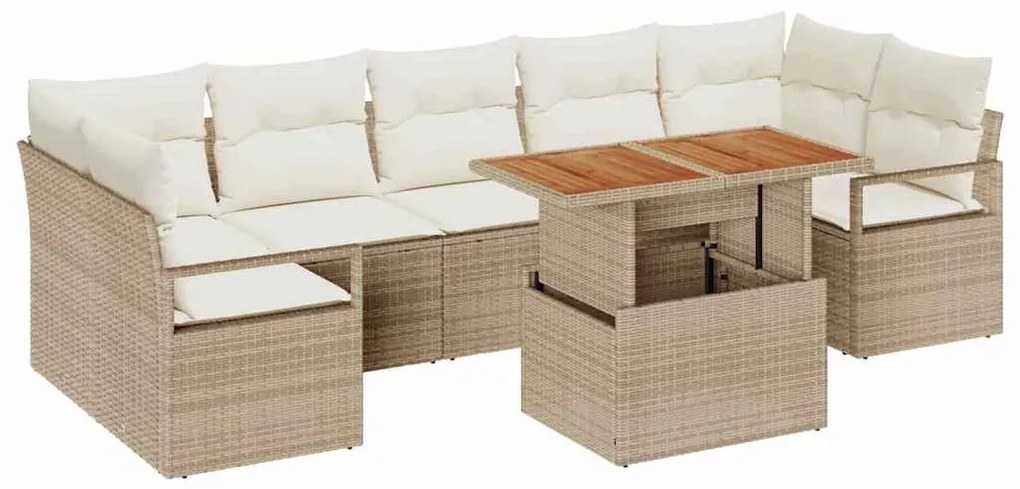 Conjunto de Sofá de Jardim de 8 Peças com Almofadas Bege em Rattan Sin
