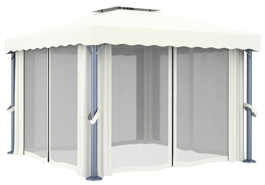 Gazebo com cortinas e cordões de luzes LED 3x3 m branco nata