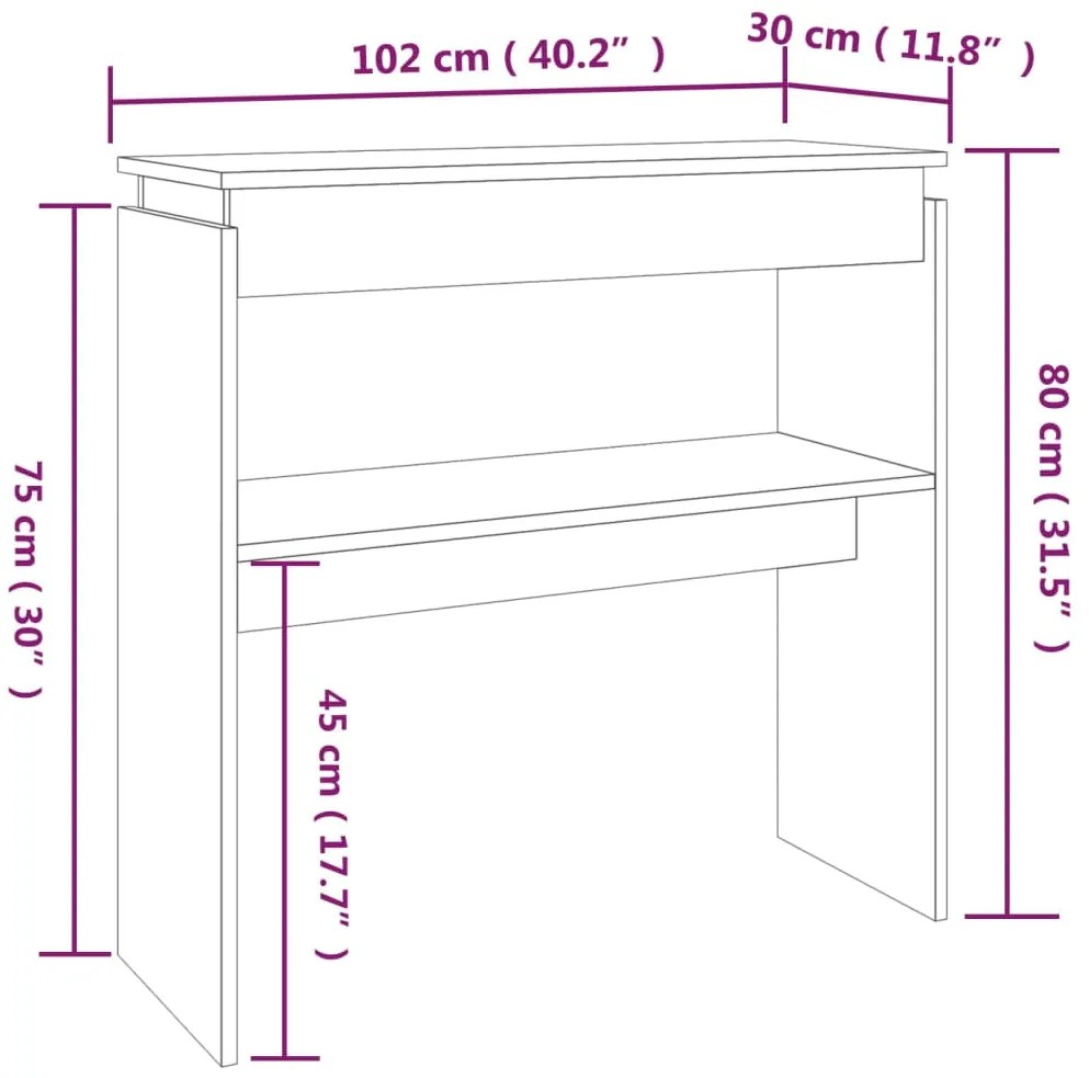 Mesa consola 102x30x80 cm derivados de madeira carvalho fumado