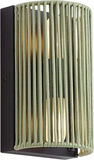 Candeeiro de Parede Japandi Verde com Preto e Corda IP44 - Jayla