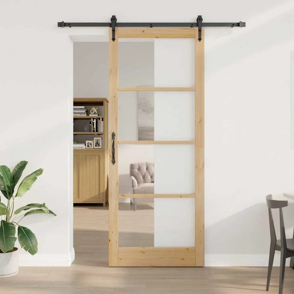 vidaXL Porta Deslizante Manual Castanho 83 x 232 cm Madeira e metal