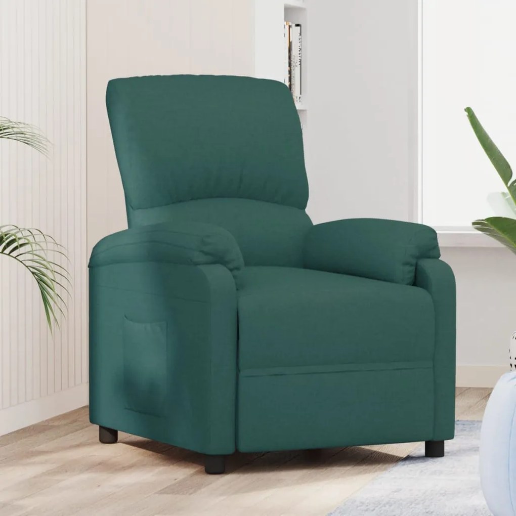 vidaXL Poltrona reclinável tecido verde-escuro