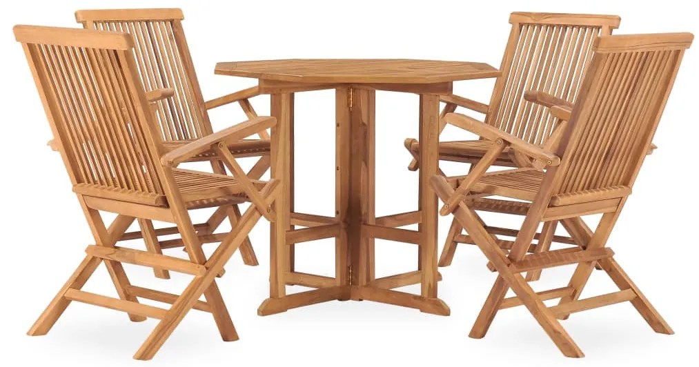 5 pcs conjunto jantar dobrável p/ exterior madeira teca maciça