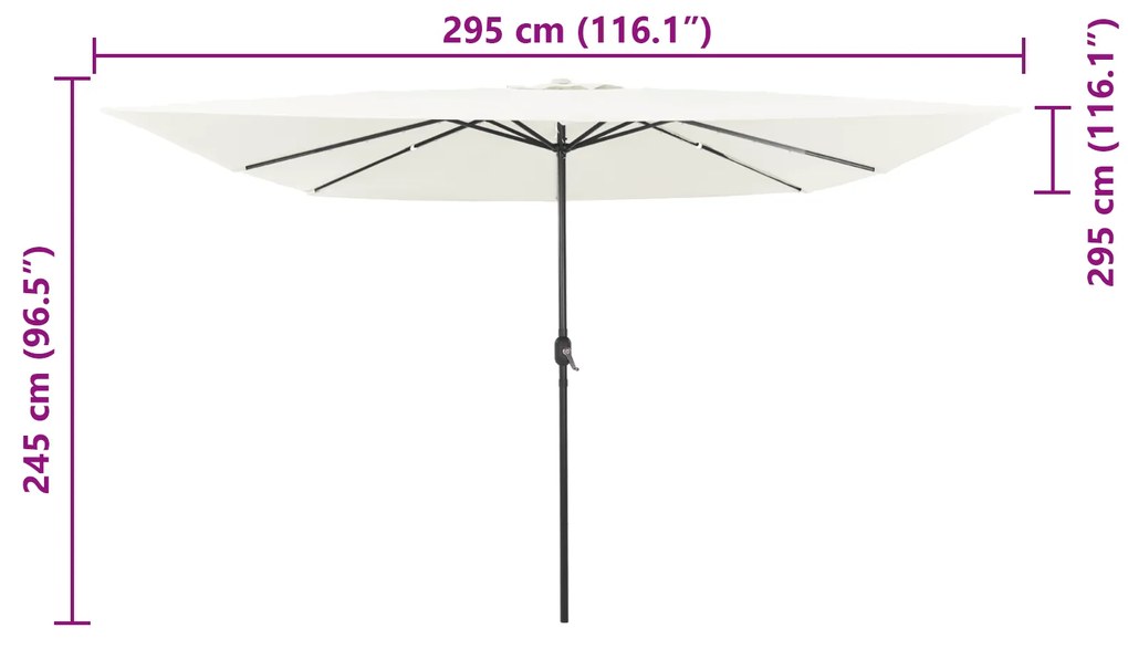 Parasol Quadrado para Jardim com Luzes LED 295x245 cm Branco Areia