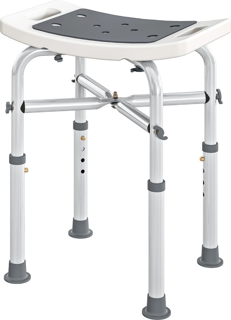 Banco de duche 42,5 L x 27 P x 44-51,5 A cm assento almofadado e ajustável, pés com ventosas antiderrapantes, em alumínio cinzento
