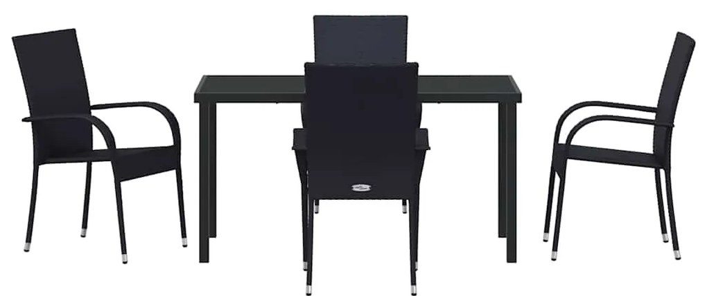 Conjunto de Jantar para Jardim 5 pcs Preto Rattan de PE