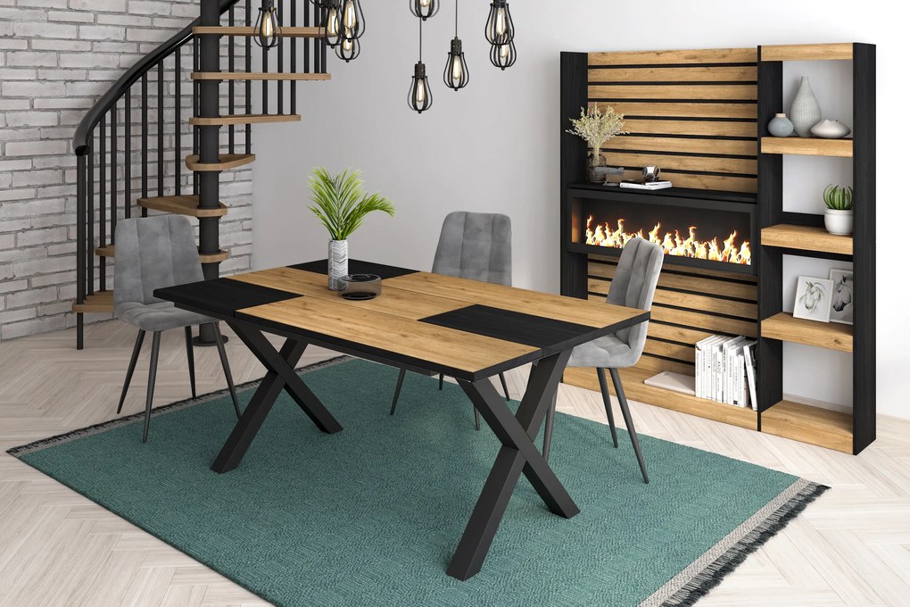 Mesa de sala de jantar | 8 pessoas | 170 | Robusto e estável graças à sua estrutura e pernas sólidas | Ideal para reuniões familiares | Oak e Black |