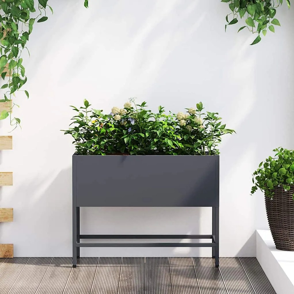 vidaXL Vaso Elevado para Jardim Antracite 60 x 26 x 45 cm Aço