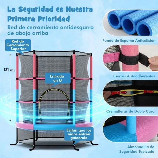 Trampolim para crianças 165 cm com rede de segurança e almofada para molas recreativas Estrutura em aço cor Multicolor