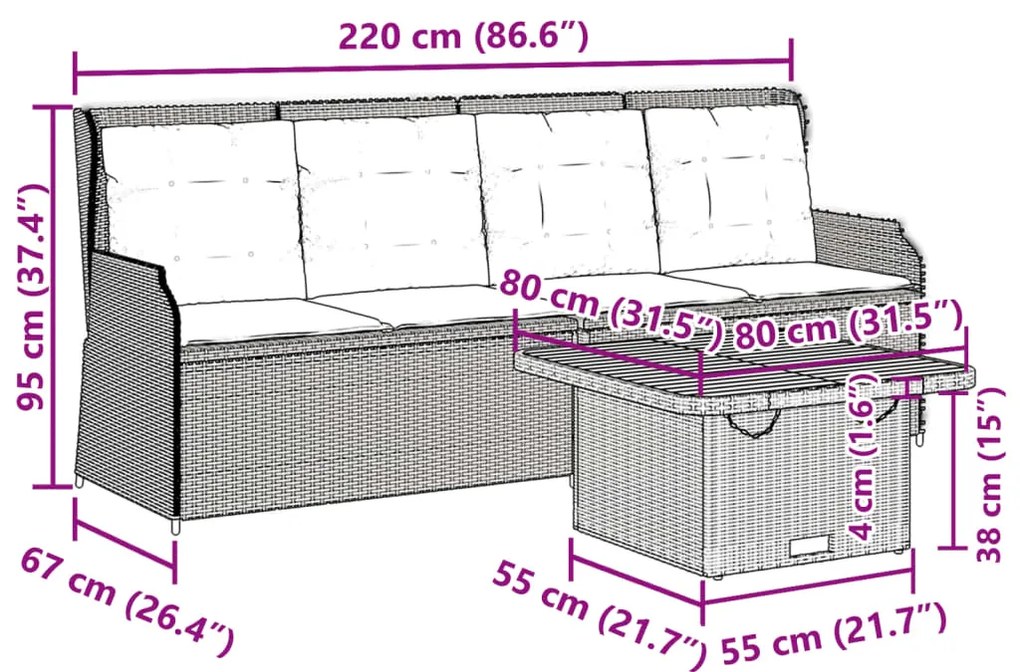 3 pcs conjunto lounge de jardim c/ almofadões vime PE preto