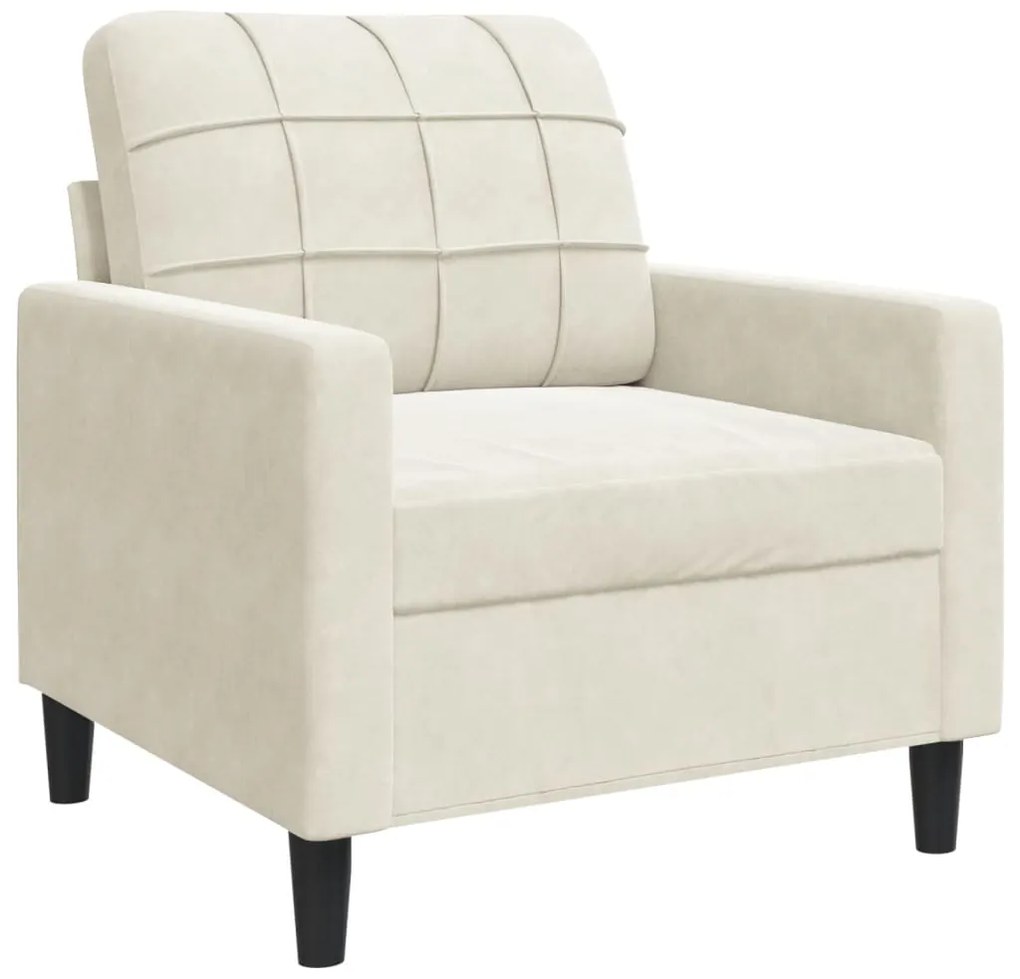 4 pcs conjunto de sofás com almofadões veludo cor creme