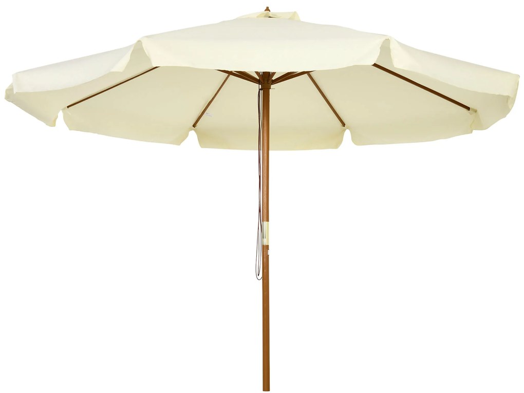 Outsunny Chapéu de Sol de Jardim Ø325x250 cm Chapéu de Sol de Madeira com Sistema de Polea Teto com Ventilação e 8 Hastes Creme