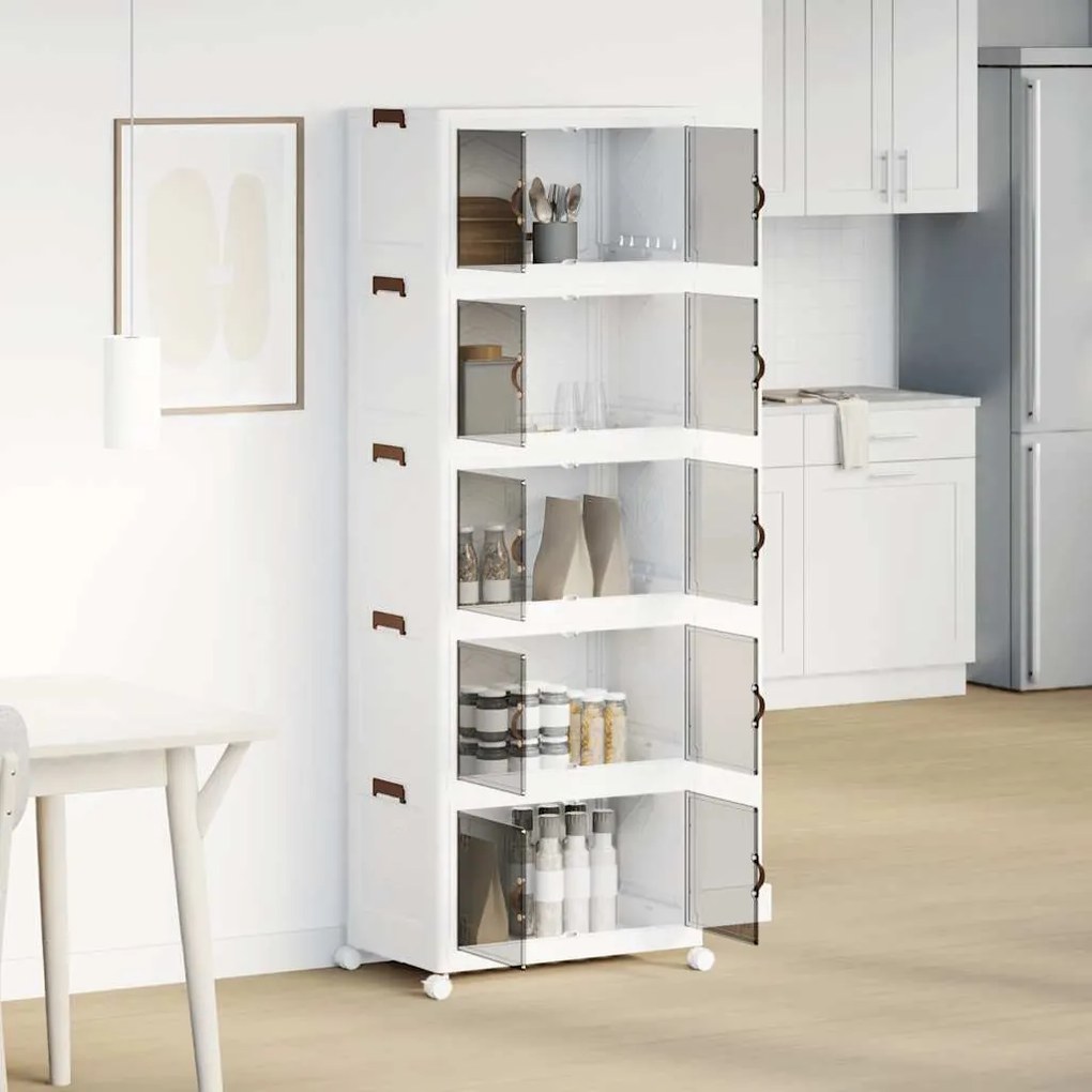 Caixa arrumação empilhável com rodas 5 níveis 75 L 64x40x179 cm