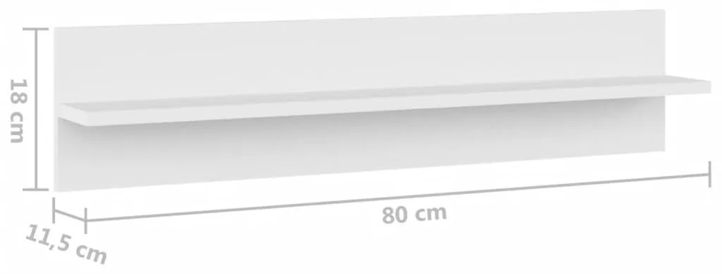 Estantes de parede 2 pcs 80x11,5x18 cm contraplacado branco