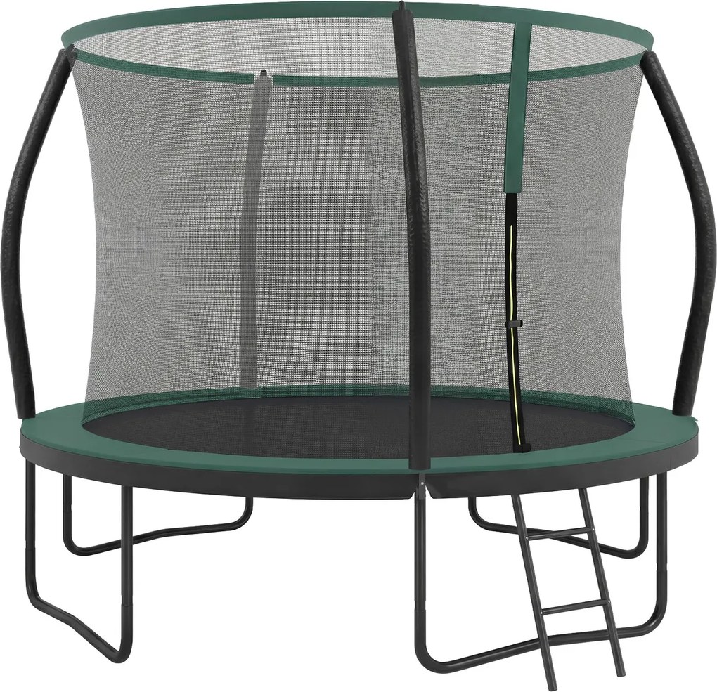 Trampolim para exterior Ø 366 cm, com rede de segurança para crianças, barras curvas Preto-verde escuro