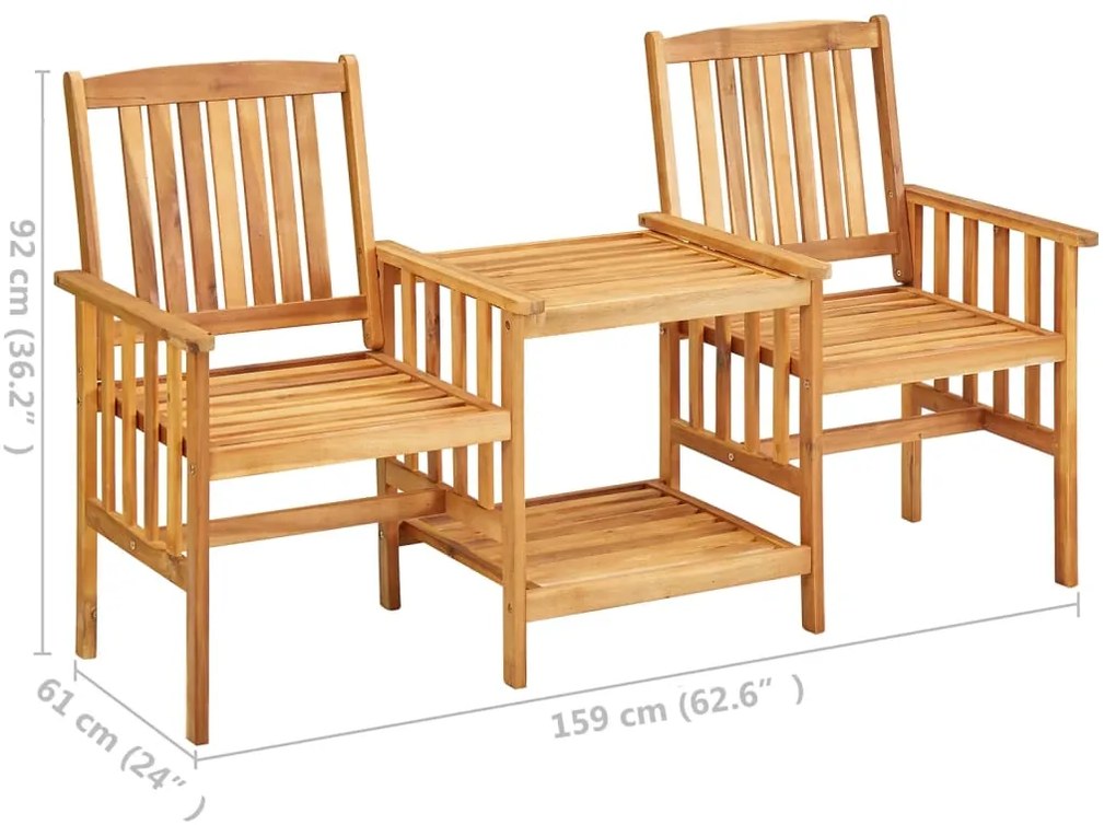 Cadeiras de jardim c/ mesa de centro 159x61x92 cm acácia maciça