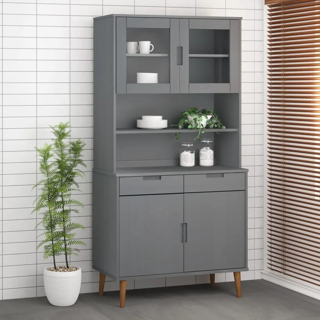 350551 vidaXL Armário alto MOLDE 90x35x100 cm pinho maciço cinza