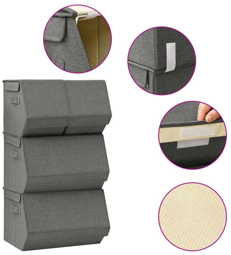 332902 vidaXL Conjunto caixas de arrumação empilháveis 4 pcs tecido antracite