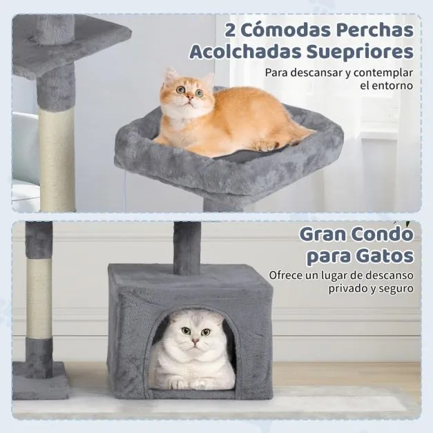 Arranhador para gatos de 136 cm com vários níveis, postes para arranhar em sisal, rampa e 2 poleiros Cinza claro