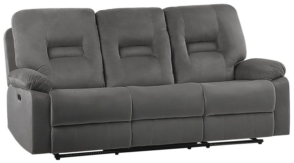 Sofá reclinável de 3 lugares veludo cinzento escuro com LED e entrada USB BERGEN Beliani