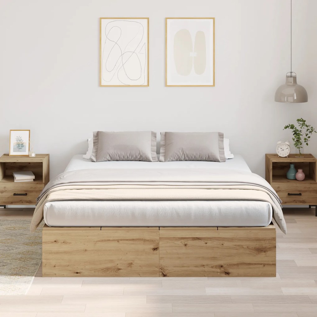 Cama de Armazenamento em Carvalho Artesanal 140x200 cm