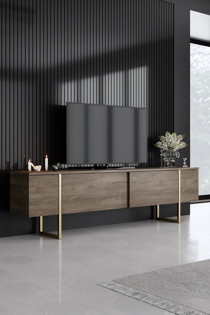 Conjunto de Mobiliário de Sala Luxe – Noz Dourado – Console 160x35x80