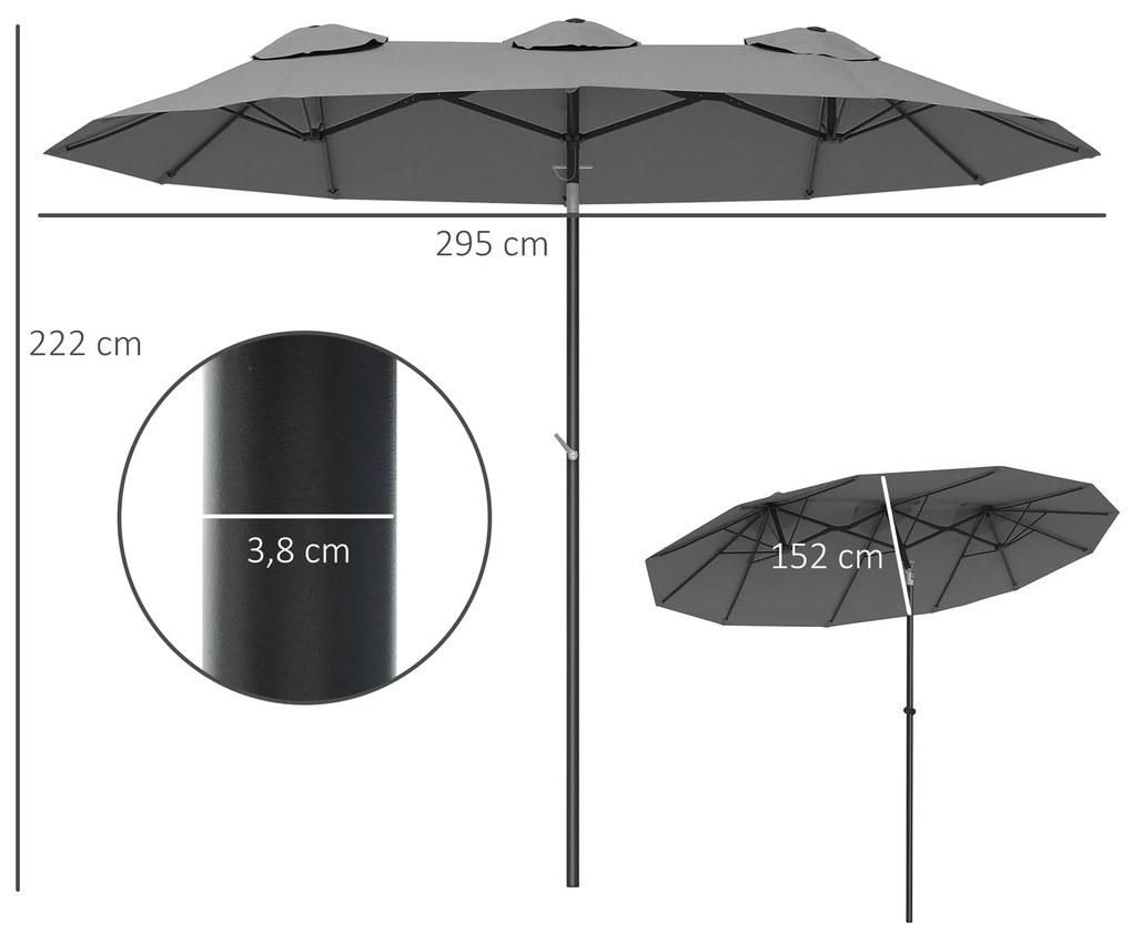Chapéu de Sol Duplo 285x147x227cm Chapéu de Sol de Jardim com Inclinaç