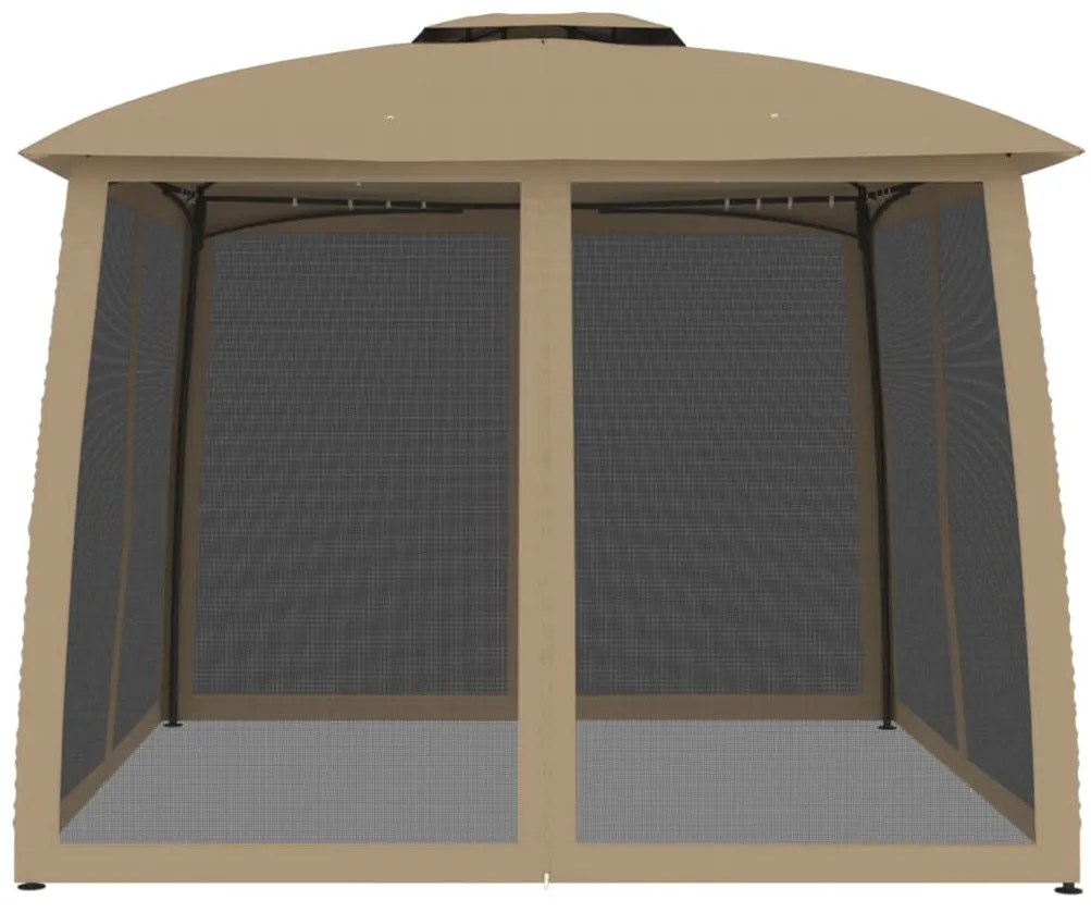 Gazebo c/ teto duplo/paredes de malha aço cinzento-acastanhado