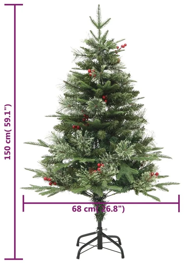 Árvore de Natal com pinhas pré-iluminada 150 cm PVC e PE verde