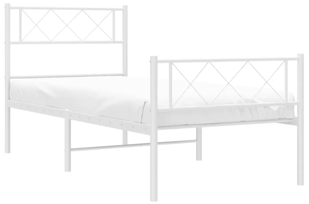 Estrutura de cama com cabeceira e pés 75x190 cm metal branco