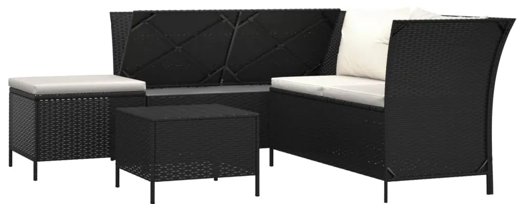 4 pcs conjunto lounge de jardim c/ almofadões vime PE preto