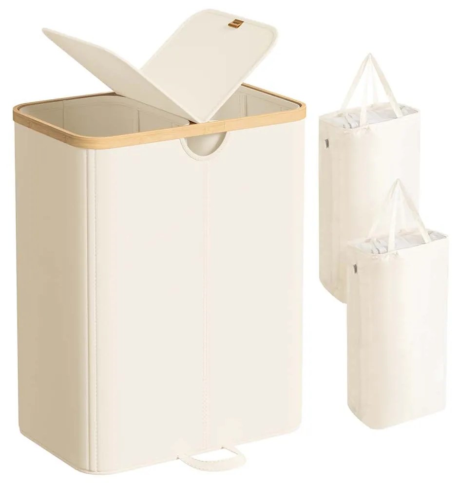 Cesto para roupa suja com dois compartimentos (150L) 52 x 38,5 x 75 cm Creme + Bege natural