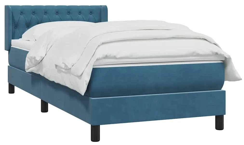 Cama com molas/colchão 90x220 cm veludo azul-escuro