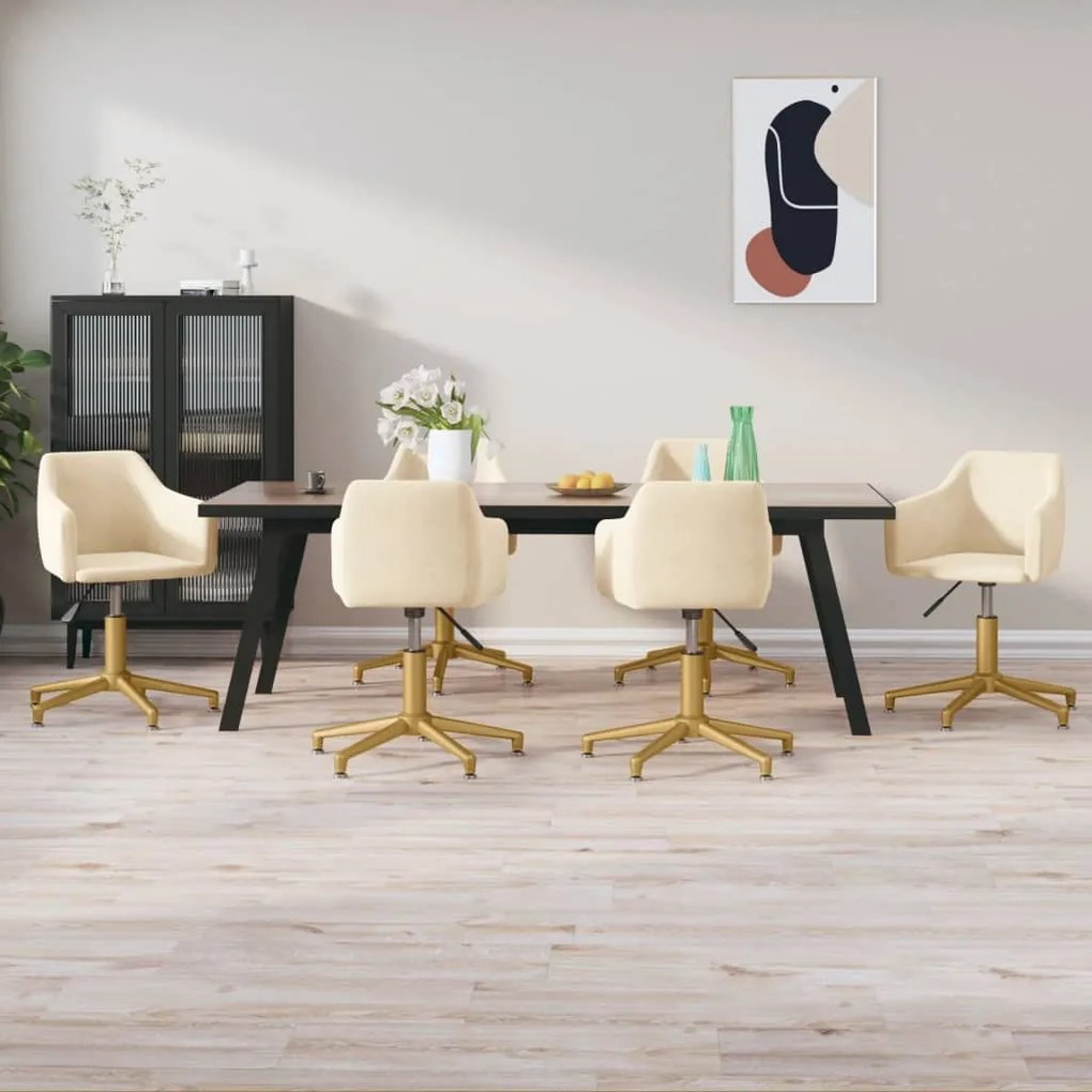 vidaXL Cadeiras de jantar giratórias 6 pcs veludo cor creme