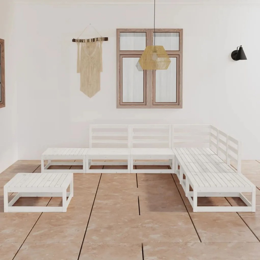 vidaXL 8 pcs conjunto lounge de jardim pinho maciço branco