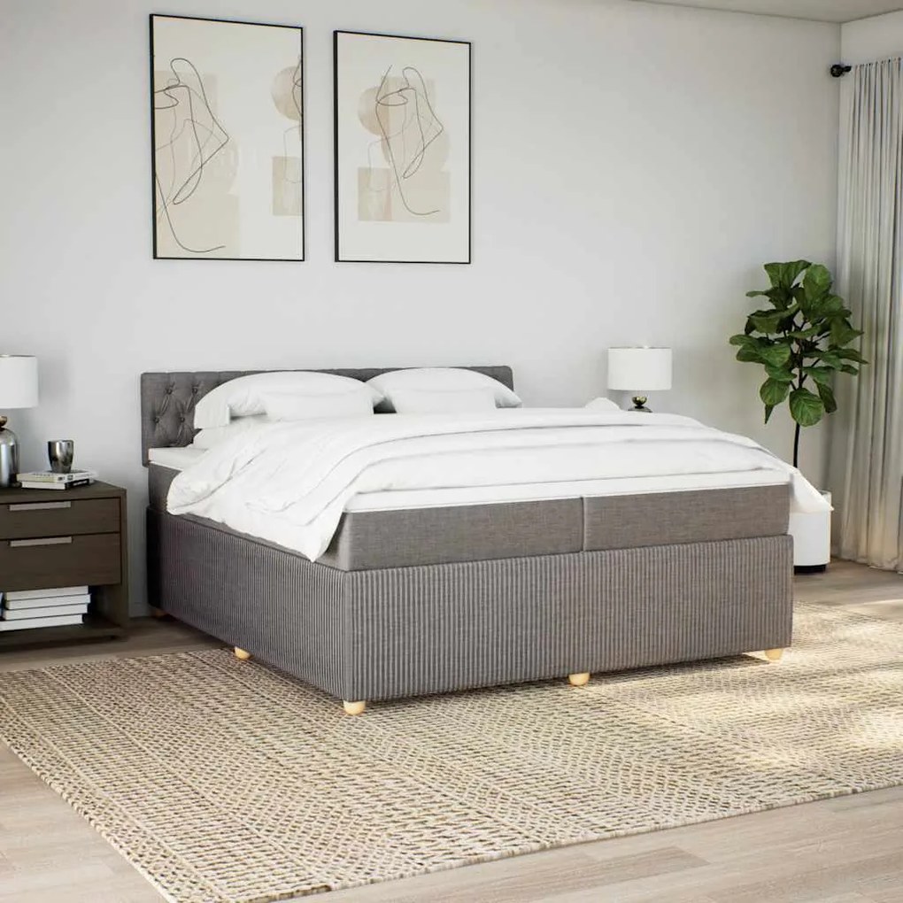 Cama com molas/colchão 200x200 cm tecido castanho-acinzentado