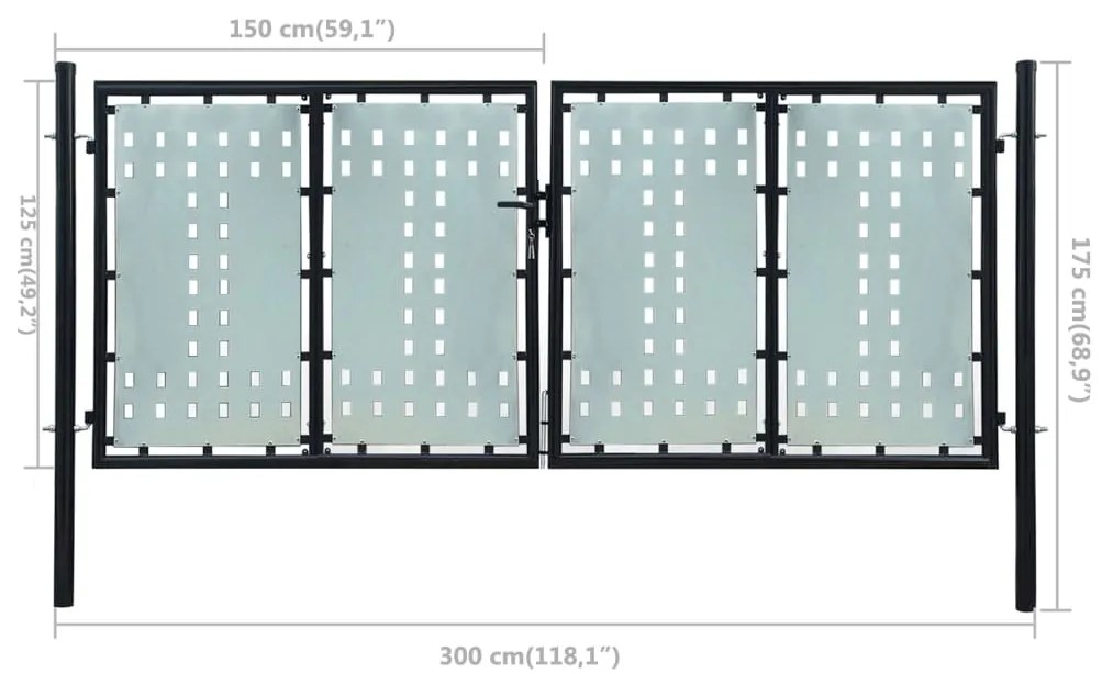 Portão de cerca com porta única 300x175 cm preto