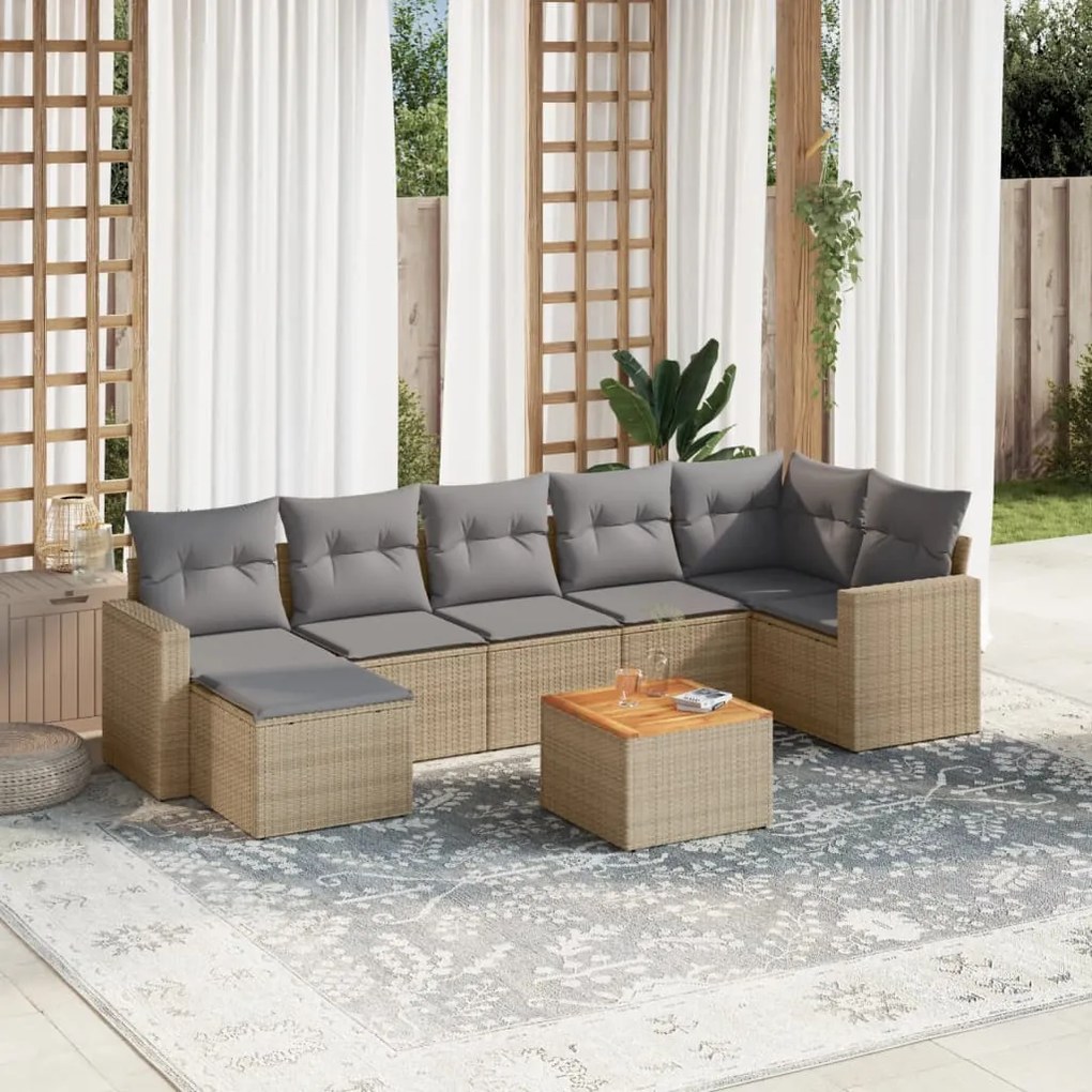 vidaXL 8 pcs conjunto de sofás p/ jardim com almofadões vime PE bege