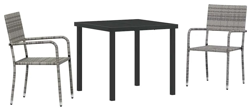 Conjunto de 3 peças de jantar de jardim em rattan sintético cinza.