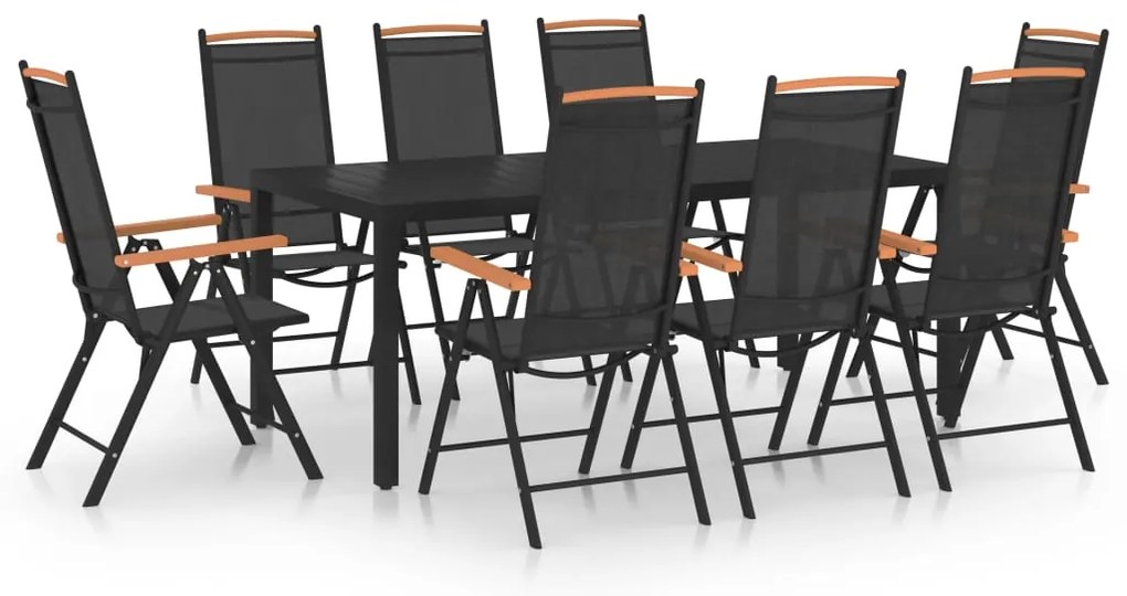9 pcs conjunto de jantar para jardim alumínio preto