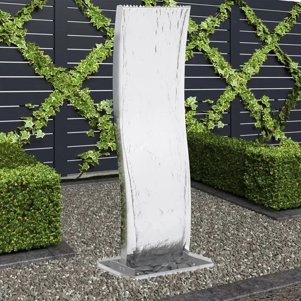 Fonte de jardim com bomba curvada 130 cm aço inoxidável