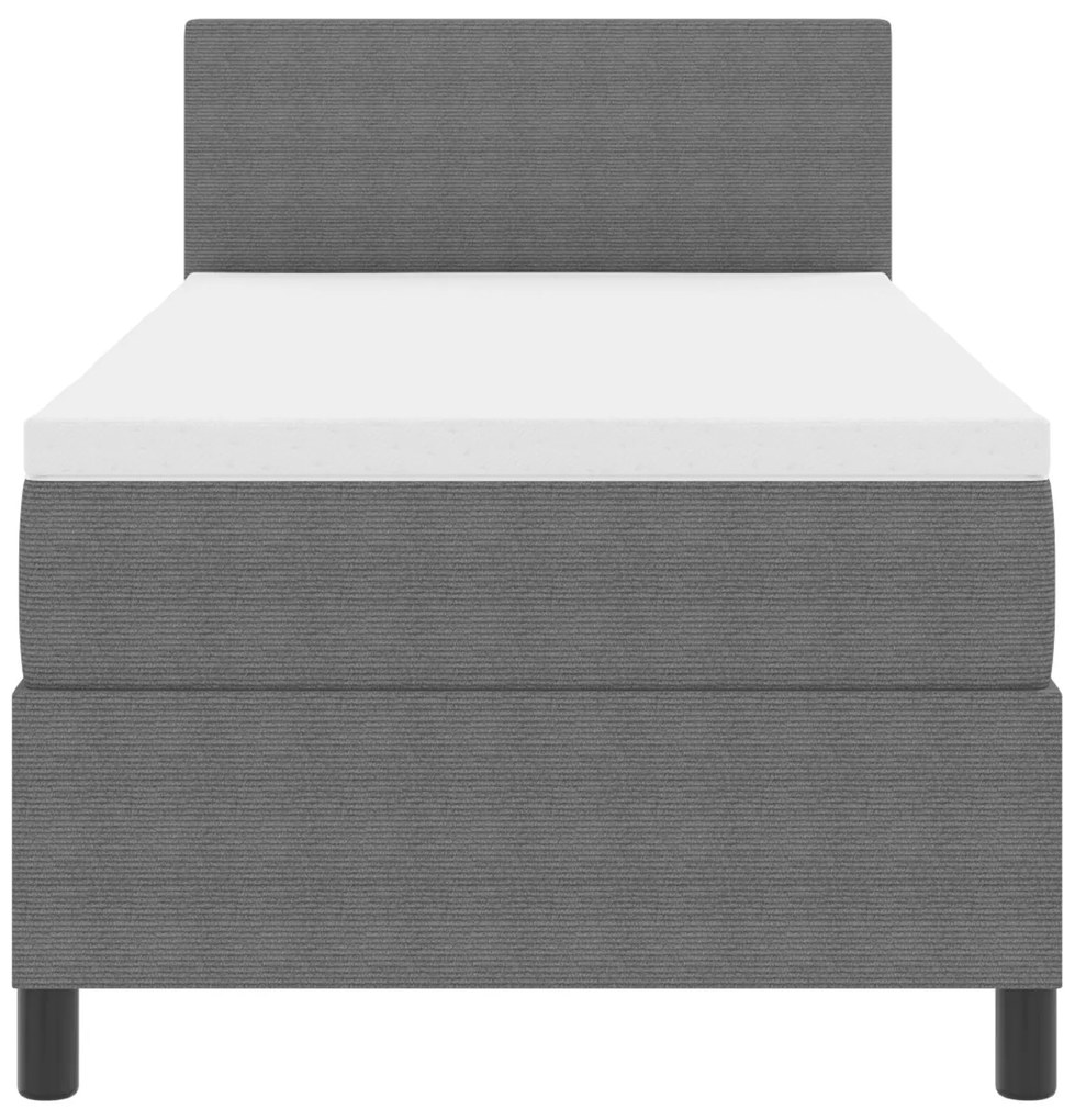 Cama Box Spring com Colchão e Luz LED Cinza 90x200 cm Tecido Cotelê