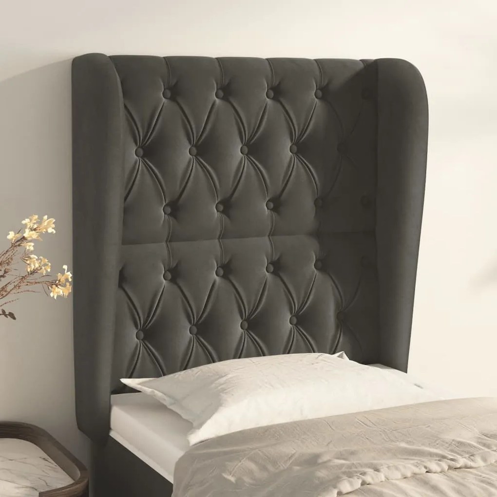 vidaXL Cabeceira cama c/ abas veludo 83x23x118/128 cm cinzento-escuro