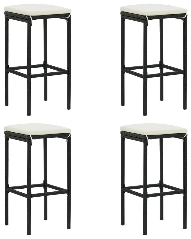 5 pcs conjunto de bar p/ jardim c/ almofadões vime PE preto