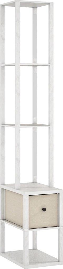 HOMCOM Candeeiro de Pé Moderno com Prateleiras Abertas Gaveta de Tecido e Interruptor de Pé 43,5x26,5x169 cm Branco | Aosom Portugal